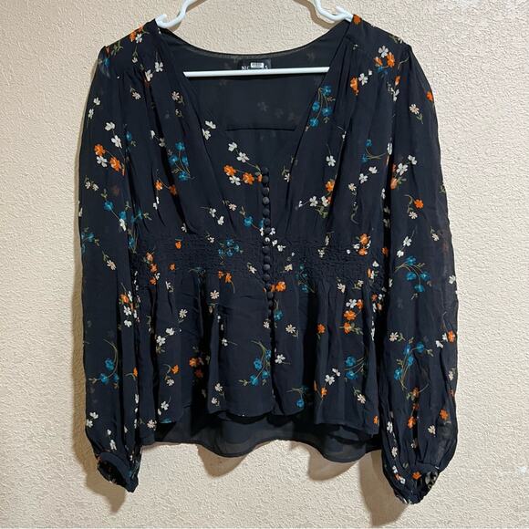 Nicholas black floral peplum silk long sleeve blouse - Picture 2 of 11